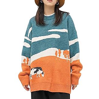 Grand pull en tricot vintage de vache des prairies
